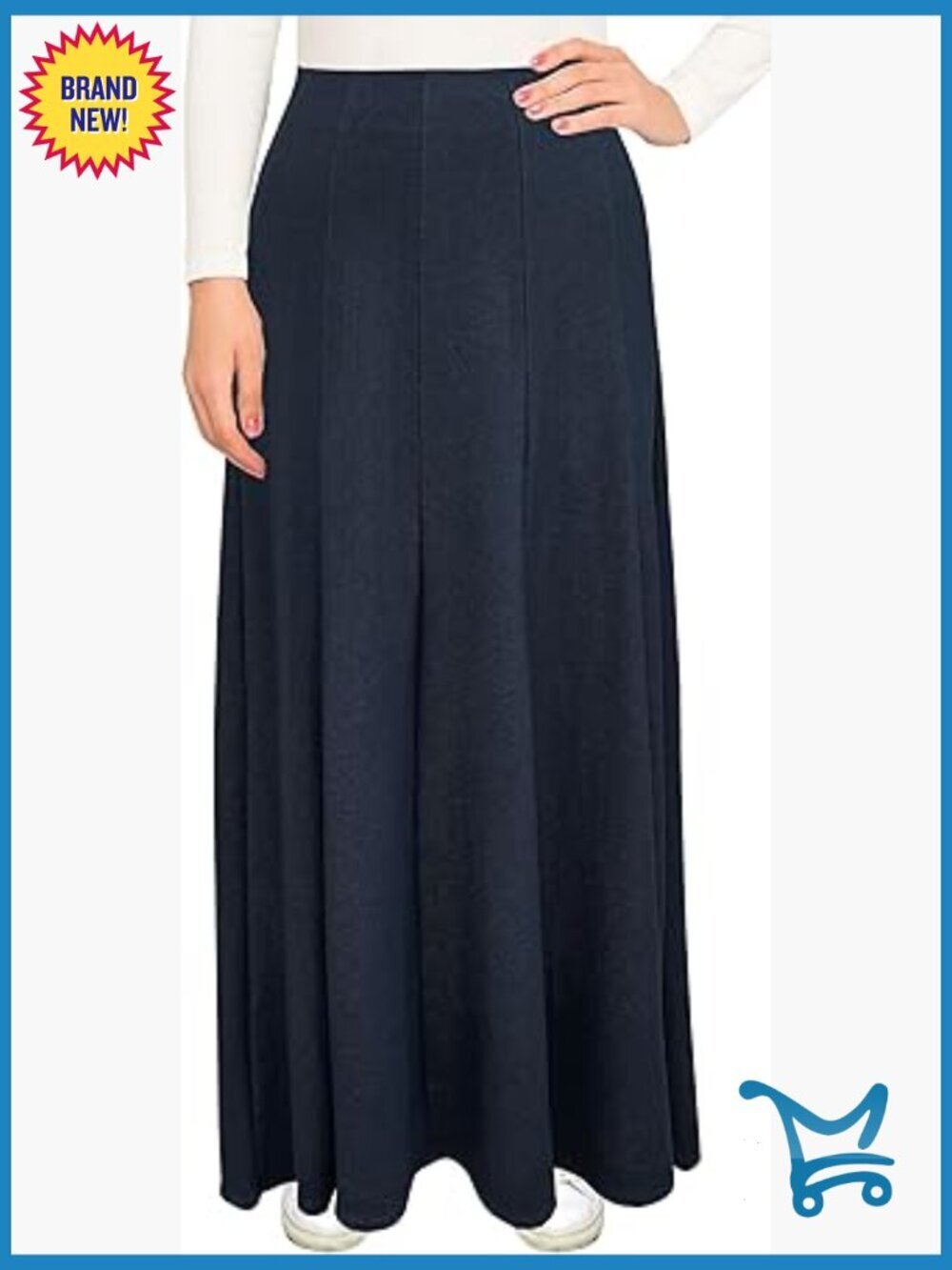 Lightweight Faux Denim Stretch Knit Maxi Skirt with Elastic Waist and Zipper 12